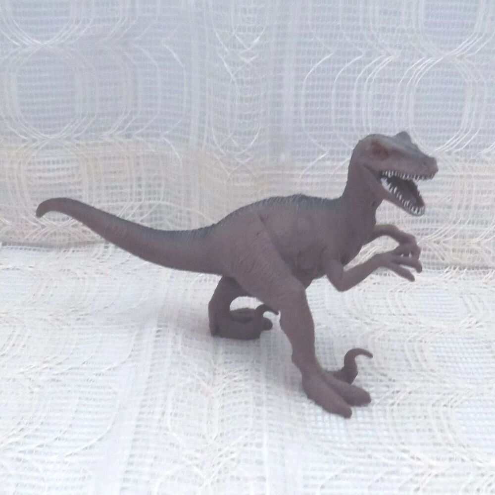 Boley Dinosaur Brown Velociraptor Figurine Open Mouth, Red Eyes Toy Collectible